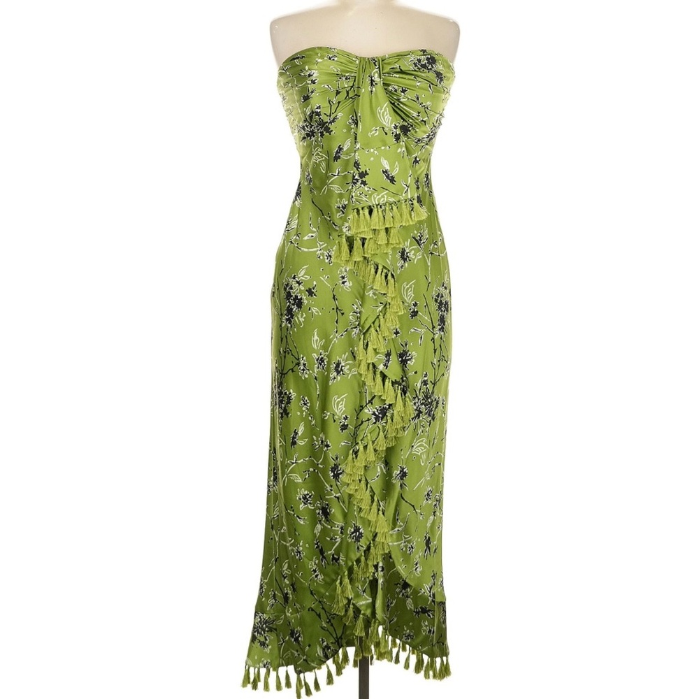 Cinq à Sept Lime Strapless Floral Dress